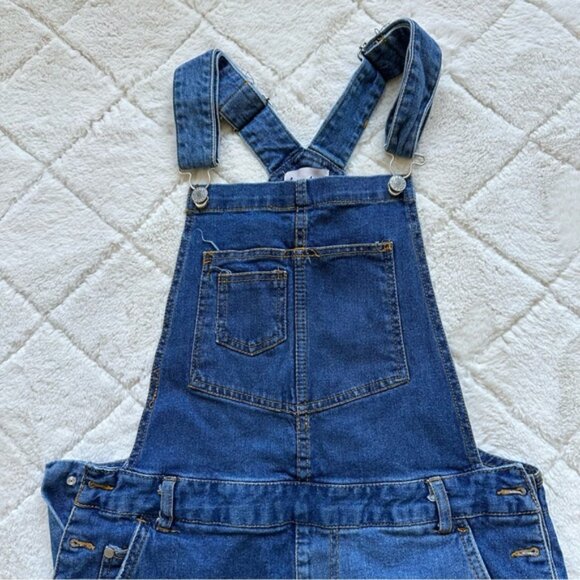 Love Tree | Denim Overall Shorts Shortalls Raw Hem Cuff Shorts | Size Small - Picture 2 of 9